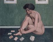 Felix Vallotton Woman Playing solitaire,green room oil painting picture wholesale